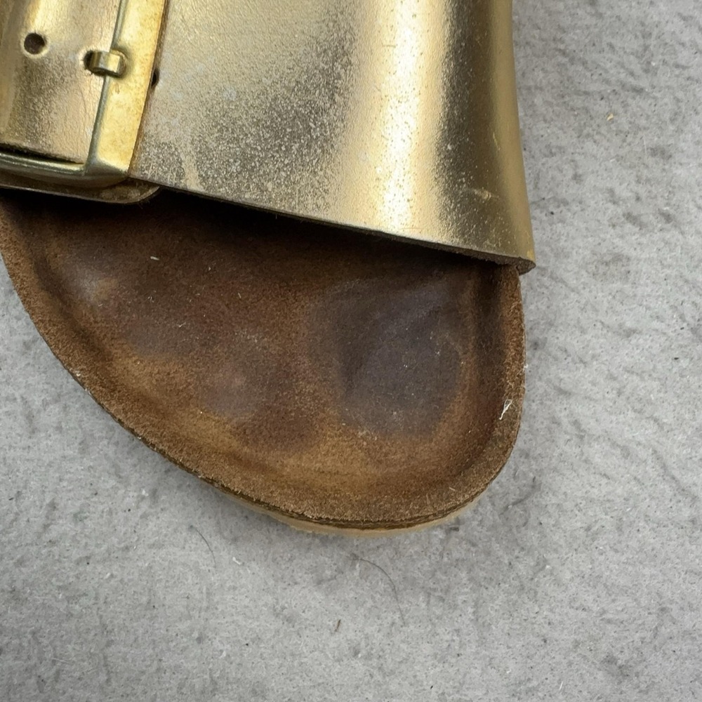 Birkenstock Arizona Shoes Womens Size 6 Gold Slide Sandals Cork Footbed Comfort - Picture 13 of 16